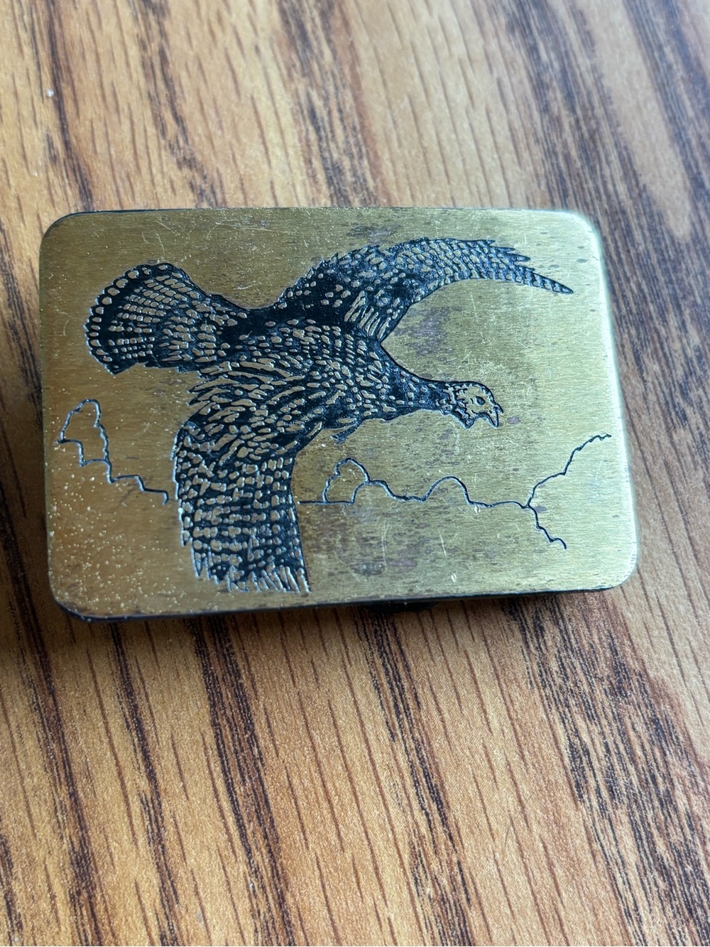 Brass-tone Buckle with Etched Flying Bird - Vintage Style
